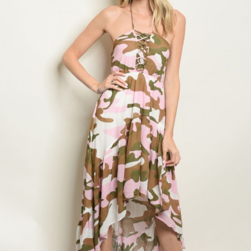 NIP Pink Camouflage High-Low Dress SZ Large 💖